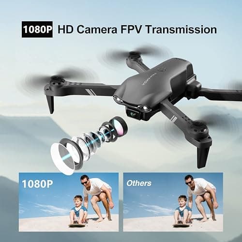 DRONEEYE 4DV13 Drone with 1080P HD FPV Camera for Kids Adults,Remote Control Helicopter Quadcopter for Beginners boy Toys Gift,Waypoint Functions,Altitude Hold, Gesture Selfie,3D Flips,2 Batteries,Black thumbnail 2