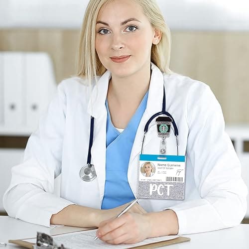 Plifal PCT Badge Buddy Card Holder Nurse Nursing Accessories Patient Care Technician Glitter Silver Horizontal ID Name Identification Tags Nurse Work thumbnail 2