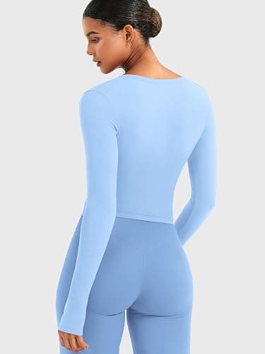 YEOREO Minniy Women Workout Wrap Top Long Sleeve with Thumb Holes V Neck Basic Shirts for Yoga Pilates Going Out Shrug Blouse thumbnail 4