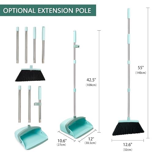 XXFLOWER Broom and Dustpan Set, Dustpans with Broom Combo for Home, Heavy Dust Broom and Dustpan Combo, Long Handle Dust Pan and Broom Set for Kitchen, Office, Pet Hair,Green, Pack of 1 thumbnail 5