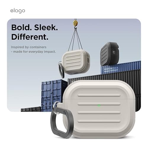 elago Armor Case Compatible with AirPods Pro 3 Case - Carabiner Included, Supports Wireless Charging, Shock Resistant, Full Protection (Stone) thumbnail 3