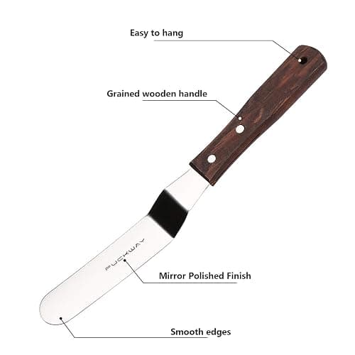 PUCKWAY Offset Cake Icing Spatula Set of 3 Professional Stainless Steel Decorating Frosting Spatulas (4"-6"-8" Flexible Resistant Blade) Angled with Wooden Handle thumbnail 4