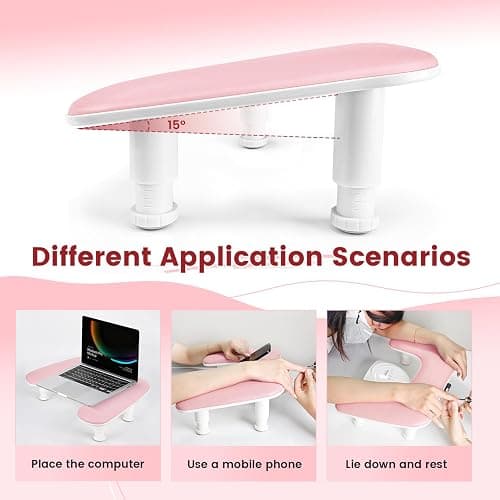 JODSONE Pink U-Shaped Manicure Arm Rest for Nails Tech with Rotating 360°Built-In Phone Holder and Adjustable Nail Arm Rest Detachable Manicure Hand Rest for Salon Design thumbnail 3