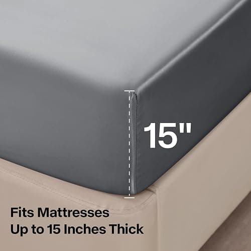 BEDELITE Satin Sheets Full Size Bed Set, Luxury Soft Dark Grey Silky Sheets for Hair and Skin, Similar to Silk Bed Sheets Set 4 Pieces with 1 Deep Pocket Fitted Sheet, 1 Flat Sheet, and 2 Pillowcases thumbnail 5