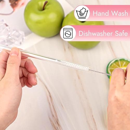 Glass Straws, Reusable 6pcs Bent Drinking Straws With 2 Cleaning Brushes - Clear for Smoothie, Milk, Coffee, Cocktail, Water, Juice thumbnail 5