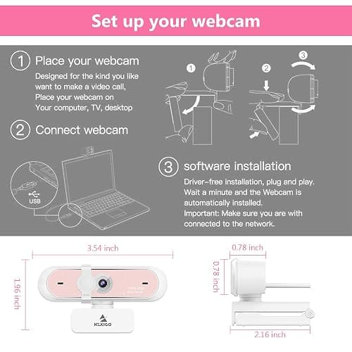 NexiGo N660P 1080P 60FPS Webcam with Software Control, Dual Microphone & Cover, Autofocus, HD USB Computer Web Camera, for OBS/Zoom/Skype/FaceTime/Teams/Twitch, Pink thumbnail 7