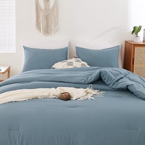 ROSGONIA Comforter Full Size for Boys Teen Girls Dusty Blue, 3pcs (1 Boho Comforter & 2 Pillowcases), Lightweight Dorm Bedding Soft All Season Bed Set thumbnail 4