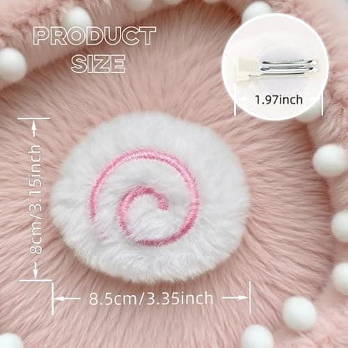 White Fluffy Fish Cake Hair Clips Cute fuzzy Hair Clips for Women Girls Y2K Anime Buns Kawaii Lolita Accessories Stylish Headpieces for Cosplay Halloween New Year Party thumbnail 3