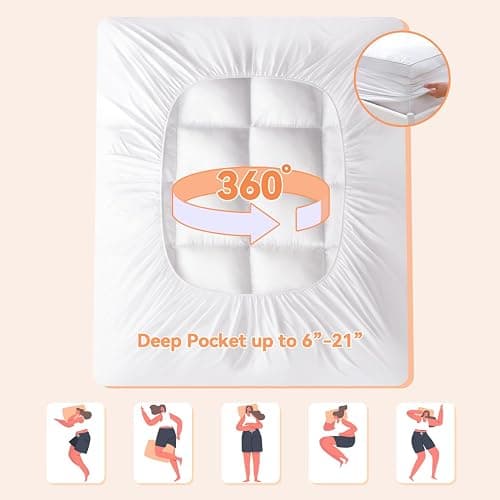 Twin XL Mattress Topper for Back Pain Relief, Extra Thick Pillow Top Plush Mattress Pad  with Deep Pocket, Soft Pillowtop TwinXL Size Bed Toppers Filled Fluffy, College Dorm (White, Twin XL) - White - Twin XL thumbnail 3