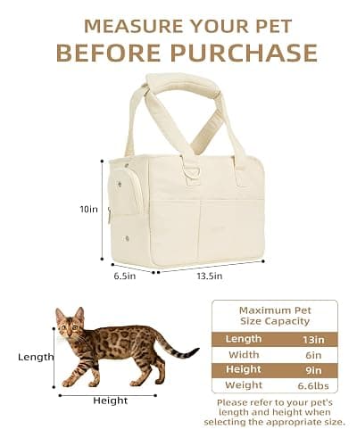 Dog Purse Carrier for Small Dogs Rabbit cat with Large Pockets, Cotton Bag, Dog Carrier Soft Sided, Collapsible Travel Puppy Carrier (Beige, 13.6" L x 6.5" W x 10" H) thumbnail 2