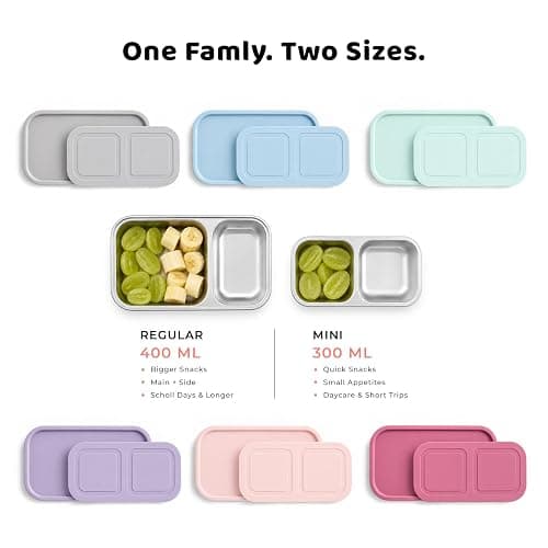 EC-Gaze 3 Pack Stainless Steel 2-Compartment Snack Containers, 8.4 oz | Reusable Snack Containers with Silicone Lids, On-the-Go Snacking, Meal Prep, School Lunches, Daycare and Travel thumbnail 6