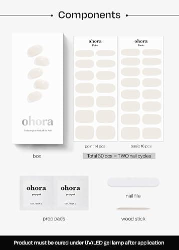 ohora Semi Cured Gel Nail Strips (N Cream Cotton) - White, Solid, Works with Any UV/LED Lamps, Salon-Quality, Long Lasting, Easy to Apply & Remove - Includes 2 Prep Pads, Nail File & Wooden Stick thumbnail 6