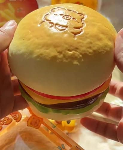 Slow Rising Food Squishies with Creamy Butter Scent, Realistic Large Hamburger Stress Relief Fidget Toys for Adults, Soft Sensory Squeeze Bun for Office Desk Party Favors(Brown Hamburg) thumbnail 4