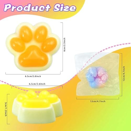 Gytera Cat Paw Squishies Fidget Toys Adults, Sticky Cute Squeeze Sensory Toys for Autism and Stress Relief, Stress Balls for Kids Birthday Gift for Boys and Girls(5 Packs Jelly) thumbnail 3