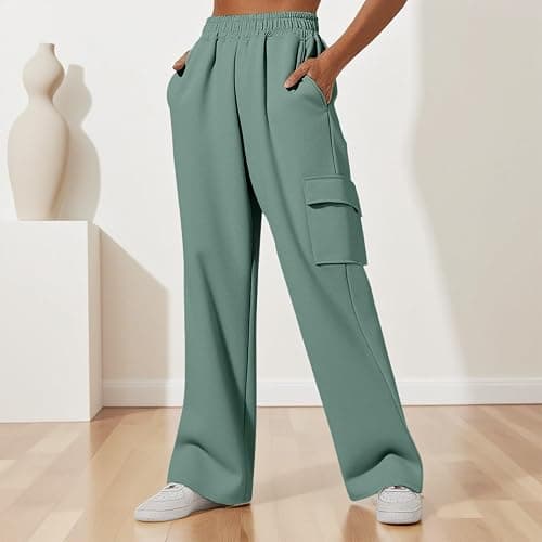 Girls Cargo Pants Sweatpants Athletic Jogger Pants Elastic Waist Baggy Trousers Wide Leg Cargo Sweatpants with Flap Pockets thumbnail 3