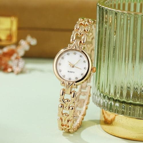 ADSBIAOYE Women Gold Bracelet Wrist watchs Minimalist Diamond watchs Stainless Steel Quartz Waterproof Watches thumbnail 3
