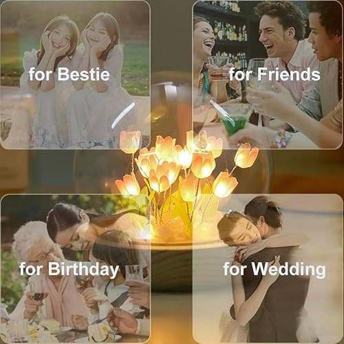LOGAZOO (20 Flower) Birthday Gifts for Mom, Tulip Lamp Night Light with Glass Dome,Handmade Artificial Flower Table Lamp Bedroom Desk Decoration for Women Daughter Girlfriend Christmas Holiday Gift thumbnail 4