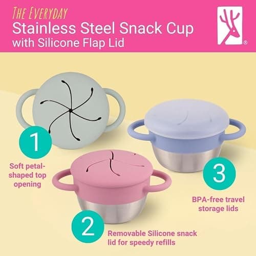 Elk and Friends Stainless Steel Snack Cups | Removable Silicone Food Catcher and Travel Lid | Spill-Proof Snack Containers for Baby, Toddler, Kids | Dishwasher Safe | 2 Pack thumbnail 3