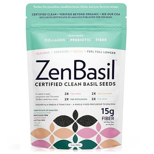 Zen Basil Seeds | edible basil seeds, kosher, non-gmo, lectin free, gluten free, plant based, keto, paleo, vegan | 15g fiber per/serv | 14oz | more fiber than chia seeds | prebiotic - Image 1