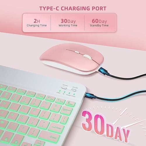 Bxomteng Keyboard Case for Samsung Galaxy Tab A8 10.5 inch - 7 Colors Backlit Keyboard Cover and Mouse (Pink) thumbnail 6