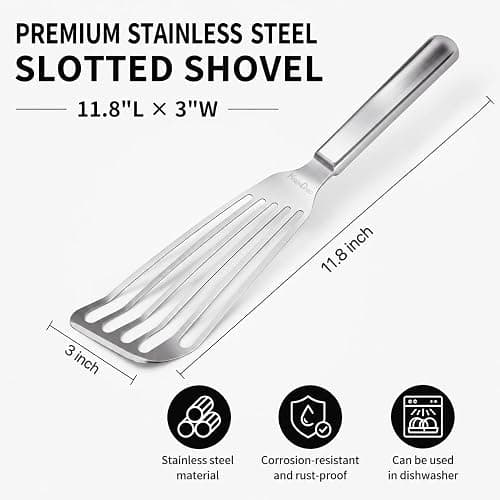 KSENDALO Stainless Steel Fish Spatula with Thin Edge, Sturdy Metal Slotted Egg Turner Flipper, Professional Spatulas for Kitchen Cooking, Dishwasher Safe thumbnail 2