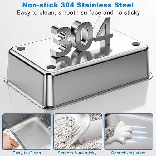 Stainless Steel Cat Litter Box with Lid, XL for Big Cats, High Sided | Metal Litter Pan, Anti Leakage, Odor-Free & Easy Cleaning, Included Scoop &Trash Bag*2 & Mat & Sticker, Grey thumbnail 3