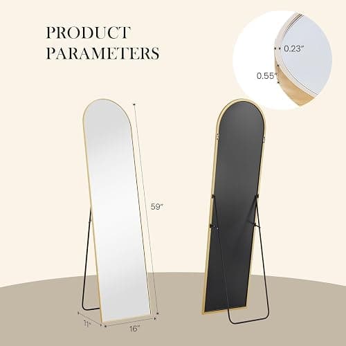 NEWBULIG 59"x16" Arched Full Length Mirror, Full Body Floor Mirror, Gold | Aluminum Alloy Thin Frame, Wall or Standing Mirrors for Bedroom, Living Room, Dressing Room thumbnail 2