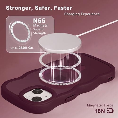 Amzfield for iPhone 13/14 Case for Magsafe Wavy Frame Cute, Burgundy | Aesthetic Translucent Matte Hard Back Silicone Bumper Shockproof Protective Magnetic Chic Girly Phone Case for Women Girls thumbnail 4