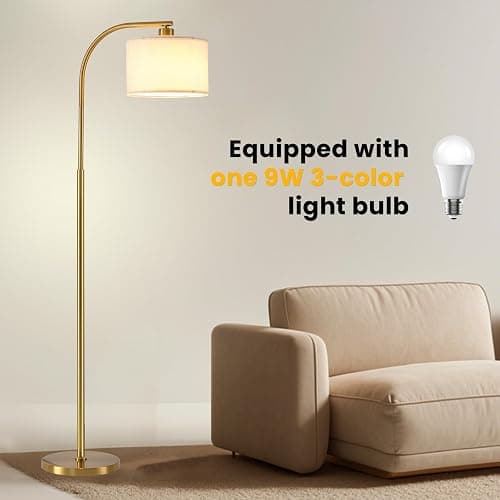 KQW Tall Floor Lamp for Living Room,65'' Modern Standing Lamps with 9W LED Bulb,Elegant Floor Light with Fabric Shade,Gold Tall Lamp for Bedroom Office Study Room Corner Dining Room thumbnail 3
