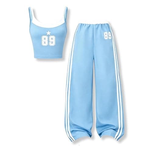 Voxikodex Girls Clothes 2 Piece Camisole Tank Tops & Wide Leg Pants Summer Active Outfits for Teen Girls Size 7-14Y - Image 1