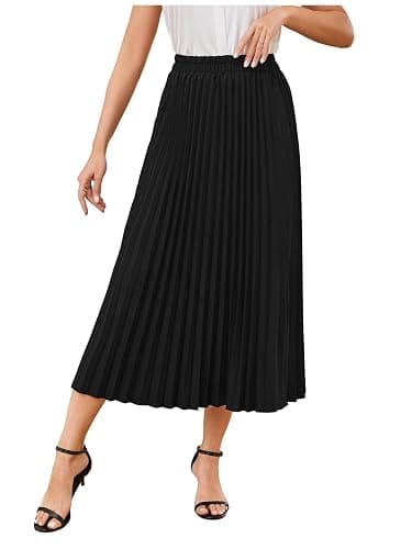 SweatyRocks Women's Casual Solid Longline Pleated Long Skirt thumbnail 2