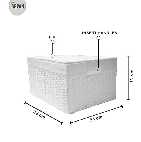 Arpan Paper Rope Woven Storage Xmas Hamper Basket Box with White Cloth Lining, Large, Medium, Small (Set of 3) thumbnail 3