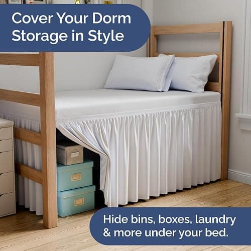 CGK Linens Dorm Room Bed Skirt Twin XL - Dorm Room Essentials - 36" White | Extra Long Dust Ruffled College Bedskirt with Split Corners, Easy Fit Elastic Strap, Adjustable, Fade & Wrinkle Free thumbnail 5