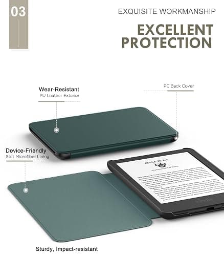 MoKo Case for 6" Amazon Kindle Basic 11th Gen 2024/2022, Midnight Green | Lightweight Shell Cover, Auto Wake/Sleep, Slim, Waterproof, for Amazon Kindle Basic 11th gen thumbnail 4