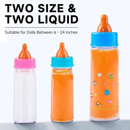 Kaydora Baby Doll Bottle Accessories - 6 Pcs Feeding Bottle Toys, Magic Disappearing Milk & Juice, Pretend Play Set with Pacifiers Kids Gift Yellow thumbnail 5