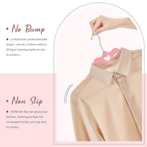 HOUSE DAY Pink Velvet Hangers 60 Pack, Non Slip Flocked Felt Hangers, Sturdy Velvet Clothes Hanger, Cute Heart Heavy Duty Coat Hanger, Ultra Slim Pink for Closet Space Saving thumbnail 4