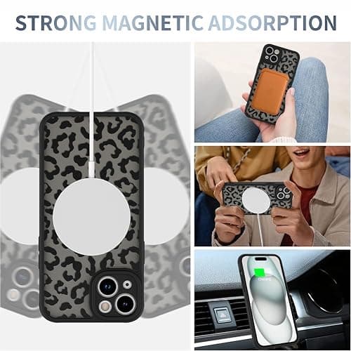AIGOMARA Case for iPhone 15 [Compatible with MagSafe] Black Leopard Pattern Design for Women Girls Men Soft TPU Bumper Hard PC Back Anti-Fall Shockproof Protective Slim Cover thumbnail 3
