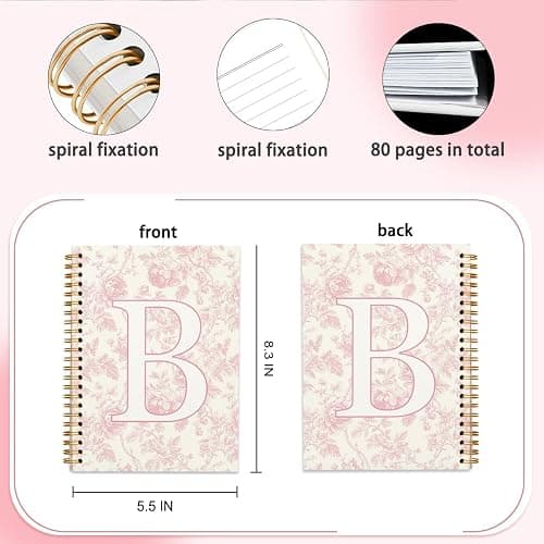 ShowDraven Pink Initial Notebook Embroidered B, Teacher Journal,Aesthetic Notebook, Monogrammed Personalized Stationery Gifts for Women,School Supplies for Girls 5.5x8.3 thumbnail 3