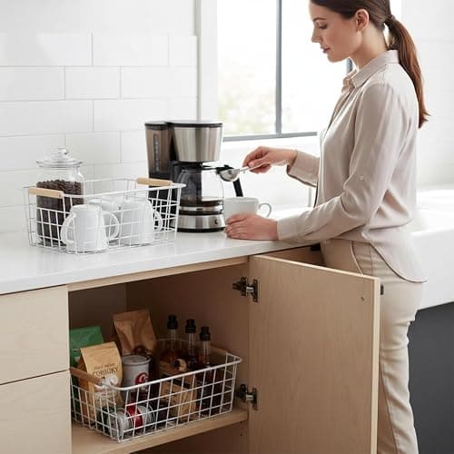 LeleCAT White Wire Baskets for Organizing with Handles，Pantry Organizers and Storage For Kitchen, Household Snack Basket for Cabinets, Closets, Bedrooms,food - Set of 4(White) thumbnail 4