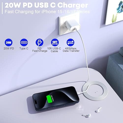 Fast Charger for iPhone 17/16/15 Charger,10FT Extra Long Fast Charging 3Pack Block USB-C to USB C Fast Charging Cable Cord for iPhone Air/17 Pro Max/iPhone 16 Pro/16 Plus/15 Pro Max,iPad Pro/Air/Mini thumbnail 2
