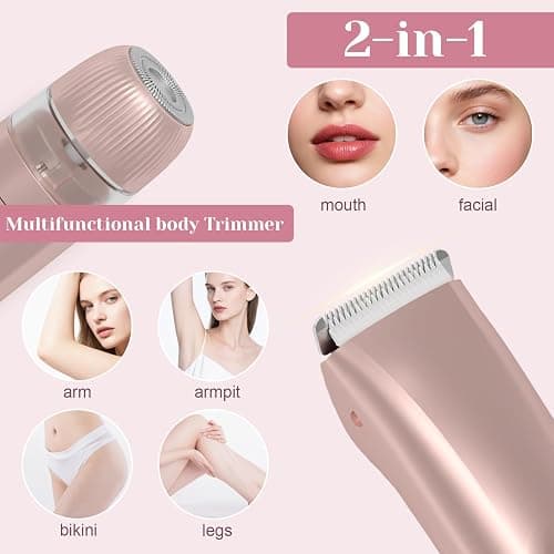Bikini Trimmer for Women - 2025 New 2-in-1 Dual-Head Electric Shaver，Rechargeable Professional Painless Electric Razors, IPX7 Waterproof Body Hair Trimmer & Facial Hair Remover for Wet & Dry thumbnail 3