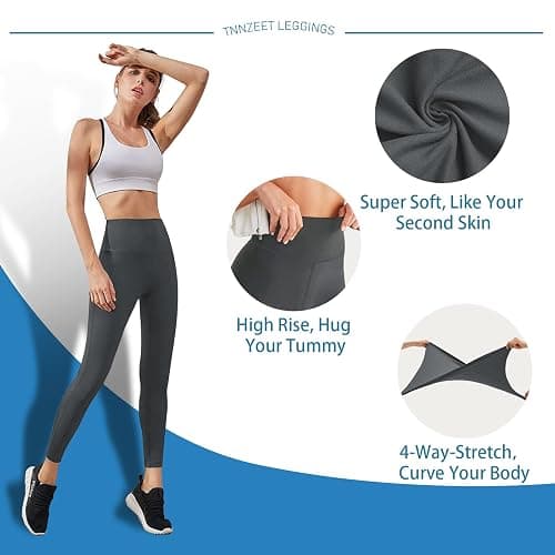 High Waisted Leggings for Women - No See Through Tummy Control Cycling Workout Yoga Pants with Pockets Reg & Plus thumbnail 3
