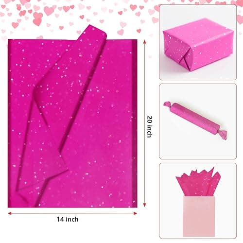 Hot Pink Glitter Tissue Paper for Gift Bags 36 Sheets 14x20 Inch - Recyclable Wrapping Paper for Weddings, Birthdays, Party & Festival Decorations DIY Craft Supplies thumbnail 2