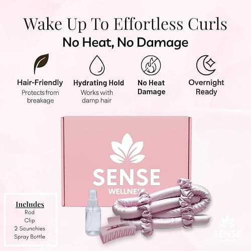 Sense Wellness Satin Heatless Curling Kit, 39" Rod – No Heat Overnight Curls for Frizz-Free Waves – Comfortable Set w/ 2 Scrunchies, Claw Clip for All Hair Types (Lilac) thumbnail 9