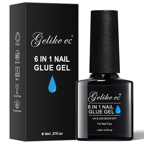 Gelike EC Gel Nail Glue for Press On Nails: 6 in 1 Strong UV Nail Glue for Nail Tips and Acrylic Fake Nail - Long Lasting 28 Days Quick Dry - Beginner Friendly DIY for Home Salon - Image 1