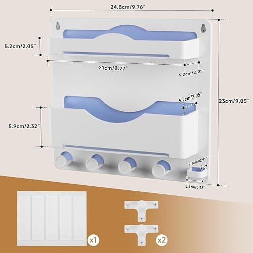 JUMEIHUI Bedside Wall Shelf with Glasses Hooks ，Adhesive Bedside Organizer Wall Mount for Dorm and Room Accessories Phone，Remote，Earphone， Kindle (White) thumbnail 3