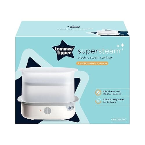 Tommee Tippee Supersteam Electric Steam Steriliser for Baby Bottles, Kills Viruses and 99.9 Percent of Bacteria, 5-Minute Sterilisation Cycle, White thumbnail 8