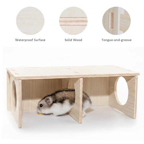 Hamster Peep Tunnel, 2-Chamber Wooden Hamster Hideout, Water-Resistant Platform for Dwarf Hamsters and Small Pets, 8.3" x 4.3" x 3.1" thumbnail 6