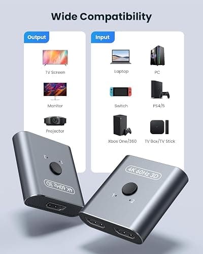 vilcome HDMI Switch 4K@60Hz, Bidirectional HDMI Splitter 2 in 1 Out, Aluminum HDMI Switcher Supports Ultra HD 4K 1080P 3D HDR, Compatible for Fire Stick, PC, Xbox, PS5/4/3, Roke, Blu-Ray Player thumbnail 7