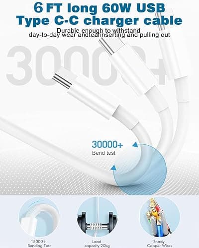 USB C Charger for iPhone 16/15 Charger Fast Charging,Type C Charge Apple Fast USB C Wall Chargers Block Adapter 6FT Long USBC Charging Cable Cord for iPhone 16 Pro Max/iPhone 15 Plus/iPad Pro/Air/Mini thumbnail 3
